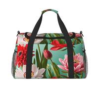 Spring Red Flowers Print Travel Duffel Bag for Men & Women, Foldable Travel Bags and Spacious Weekender Tote Bag for Storage Toiletry Luggage Personal Item, Black, L