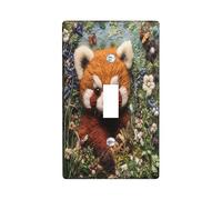 Spring Red Panda Themed Decorative Light Switch Cover Wall Plate 1 Gang Single Toggle, Novelty Flowers Floral Electrical Faceplate for Kitchen Bathroom, Animal Switchcover Decor