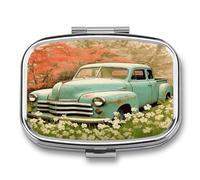 Spring Retro Car Cute Travel Pill Organizer Compact and Portable Pill Box,Pill Case for Travel Essentials for Pocket Purse