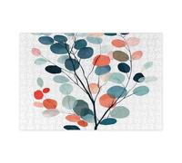 Spring Retro Eucalyptus Tree Jigsaw Puzzles for Adults 300 Piece, Mid Century Plant Leaves Wooden Puzzles, Botanical Printed Decor for Entertainment Creative