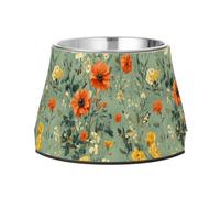 Spring Retro Floral Colorful Rustic Bowl for Dogs Non Slip Stainless Steel Cat Food Dishes for Small Pet Slow Down Eating