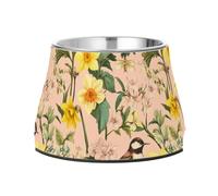 Spring Retro Floral Colorful Rustic Bowl for Pets Elevated Stainless Steel Pets Dish Bowl for Dogs Cats Rabbits Birds Whisker Friendly