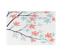 Spring Retro Maple Tree Jigsaw Puzzles for Adults 300 Piece, Mid Century Plant Leaves Wooden Puzzles, Botanical Printed Decor for Entertainment Creative