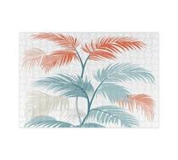 Spring Retro Palm Tree Jigsaw Puzzles for Adults 300 Piece, Mid Century Plant Leaves Wooden Puzzles, Botanical Printed Decor for Entertainment Creative