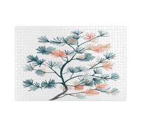 Spring Retro Pine Tree Jigsaw Puzzles for Adults 1000 Piece, Mid Century Plant Leaves Wooden Puzzles, Botanical Printed Decor for Entertainment Creative