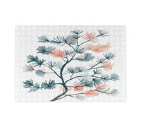 Spring Retro Pine Tree Jigsaw Puzzles for Adults 300 Piece, Mid Century Plant Leaves Wooden Puzzles, Botanical Printed Decor for Entertainment Creative