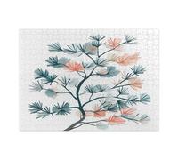 Spring Retro Pine Tree Jigsaw Puzzles for Adults 500 Piece, Mid Century Plant Leaves Wooden Puzzles, Botanical Printed Decor for Entertainment Creative