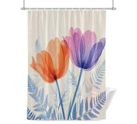 Spring Retro Shower Curtain for Bathroom, Orange Purple X-ray Tulips Floral Fern Leaf Waterproof Cloth Fabric Bathroom Accessories Set with 12 Rust Proof Plastic Hooks, 72” x 96”