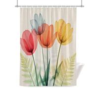 Spring Retro Shower Curtain for Bathroom, Orange Yellow Red X-ray Tulips Flower Leaf Waterproof Cloth Fabric Bathroom Accessories Set with 12 Rust Proof Plastic Hooks, 72” x 84”