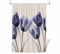 Spring Retro Shower Curtain for Bathroom, X-ray Image of Dark Purple Tulips Flower Leaf Waterproof Cloth Fabric Bathroom Accessories Set with 12 Rust Proof Plastic Hooks, 72” x 96”