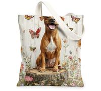 Spring Rhodesian Ridgebacks Dog Canvas Tote Bag for Shopping 13 * 15, Floral Wood Stump Reusable Grocery Shoulder Cloth Bag for Women, Pet Painting Gift Decoration