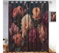 Spring Romantic Bouquets Darkening Curtains - Rose Hydrangea Bouquet Blackout Curtains Thermal Insulated Blush Powder Eyelet Curtains & Drapes for Bedroom Living Room Window Decor, 46"x54" 2 Panels