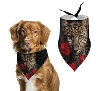 Spring Rose Leopard Dog Bandanas Triangle Holiday Pet Neck Scarf Soft Adjustable Bib Handkerchief Accessories Washable Durable Fabric for Pet Puppy Cats Large Dog