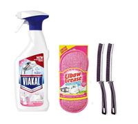 Spring Rose Limescale Remover Spray Bundle: Limescale Remover Spray 500ml, Bonus Pink Elbow Grease Scrubbing Pad & Crevice Brushes - Ideal for Limescale Removal on Toilet, Bathtub & Kitchen Surfaces