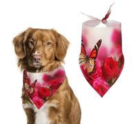 Spring Roses and Butterflies Dog Bandanas Triangle Holiday Pet Neck Scarf Soft Adjustable Bib Handkerchief Accessories Washable Durable Fabric for Pet Puppy Cats Large Dog