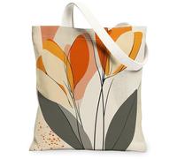 Spring Saffron Crocus Flower Canvas Tote Bag for Shopping 13x15, Retro Mid Century Florals Reusable Grocery Print Bag for Women, Fun Funky Aesthetic Painting Gift Decor