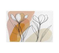 Spring Saffron Crocus Flower Jigsaw Puzzles for Adults 1000 Piece, Retro Mid Century Florals Wooden Puzzles, Fun Funky Pattern Decorations for Home