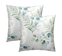 Spring Sage Green Leaf Pillow Covers 20x20 Set of 2, Eucalyptus Floral Watercolor Pillow Cushion Cases, Gray Seafoam Leaves Print Modern Throw Pillows Cover Decor Gifts for Bed Couch Sofa Living Room