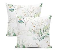 KHYYTTRFD Spring Sage Green Leaves Pillow Covers 18x18 Inch Set of 2,Watercolor Eucalyptus Floral Throw Pillows Case,den Print Decorative Square Cushion Covers Outdoor Leaf Decor for Home Sofa Bed