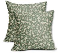 Spring Sage Green Pillow Covers 18x18 Set of 2 Vintage Floral Rustic Old Style Cute Flower French Print Decorative Outdoor Pillowcases Seasonal Farmhouse Throw Cushion Case Decor for Couch Sofa Bed