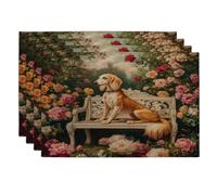 Spring Saluki Dog Placemats Set of 4, 12x18 Inch, Romantic Floral Bench 4Pcs Seasonal Table Mats for Home Dinning, Pet Holiday Party Kitchen Decor