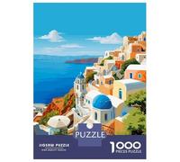 Spring Santorini Travel 1000 Piece Jigsaw Puzzle, Romantic City Break Scene, Thick Cardboard Pieces, Relaxing Challenge for Puzzle Lovers, Adult Puzzle, 52x38cm/1000pcs