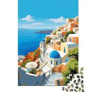 Spring Santorini Travel Jigsaw Puzzle 1000 Pieces, Quiet Travel Street Art, Interlocking Paper Pieces, Decorative Artwork for Adults, 70x50cm/1000pcs