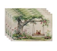 Spring Scottish Terrier Dog Placemats Set of 4, 12x18 Inch, Cute Floral Tree Swing 4Pcs Seasonal Table Mats for Dinning, Pet Holiday Home Kitchen Decor