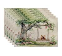 Spring Scottish Terrier Dog Placemats Set of 6, 12x18 Inch, Cute Floral Tree Swing 6Pcs Seasonal Table Mats for Dinning, Pet Holiday Home Kitchen Decor
