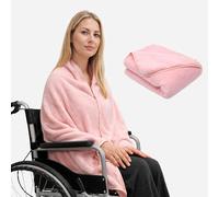 SPRING SEAON Wearable Wheelchair Blanket, Soft Fleece Shawl Poncho with Snaps, Plaid/Solid, Knee-Length, Lap & Leg Blanket, Seniors Nursing Home Recliner Sofa Office Travel, Machine Washable (Pink)