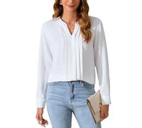 SPRING SEAON Womens Blouse Button Down Long Sleeve Satin Shirts Collared V Neck Elegant Blouses Casual Going Out Tops Office Work for Ladies White