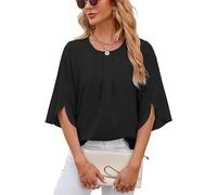 SPRING SEAON Women's Chiffon Blouse Ruffle 3/4 Sleeve Round Neck Elegant Loose Flowy Tunic Ladies Tops 2024 Summer Casual Blouse T Shirts S-2XL A Black