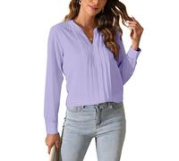 SPRING SEAON Womens Long Sleeve Blouses Elegant V Neck Shirt Casual Button Downs Ladies Work Shirt for Women UK Purple