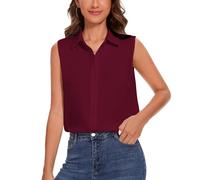 SPRING SEAON Women's Sleeveless Button Shirts Classic Collar Blouse Basic Tank Tops Work Office Formal Chiffon Tops Casual Blouses, wine red, XL
