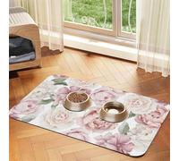 Spring Season Pink Flowers Floral,Waterproof Pet Feeding Mat,PU Leather Placemats for Cat Dog Water Bowl,Food Mats,40x60cm