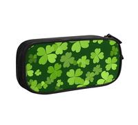 Spring Shamrock Pencil Case for Boys Girls Green Clover Large Pen Bag Desk Stationery Organizer Pencil Pouch for School Office Zippered Makeup Bag