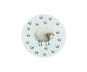 Spring Sheep Round Glass Trivet - Cartoon-Style Countryside Farm Animals Kitchen Gift - Small Textured Chopping/Cutting Board Worktop Protector with Non-Slip Feet 20cm x 20cm (8" x 8")