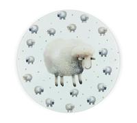 Spring Sheep Round Glass Worktop Saver - Cartoon-Style Countryside Farm Animals Gift - Textured Chopping Board/Protector Non-Slip Feet 30cm x 30cm (12" x 12")