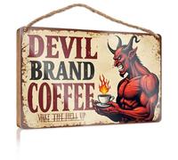 Spring Signs For Front Porch Devil Brand Coffee: Wake The Hell Up! Wooded Sign Home Signs For Front Porch Hanging Decor Porch(20X30CM)