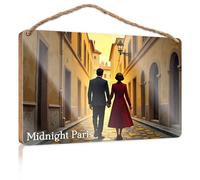 Spring Signs For Front Porch Romantic Walk In Midnight Paris: A Classic Couple'S Journey Wooded Sign Western Home Decor Decorative Hanging Sign(20X30CM)