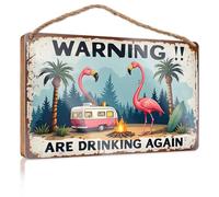 Spring Signs For Home Decor Flamingos Roasting Marshmallows By Campfire: A Hilarious Warning Wooded Sign Dorm Room Accessories Wooden Hanging Sign(23X35CM)