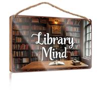 Spring Signs For Home Decor Library Mind: A Quiet Corner Of Knowledge Wooded Sign Dorm Room Accessories Wooden Hanging Sign(23X35CM)