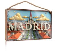 Spring Signs For Home Decor Vintage Madrid: A Cityscape With Gothic Architecture And Rustic C Wooded Sign Dorm Room Accessories Wooden Hanging Sign(23X35CM)