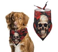 Spring Skull Rose-Red Dog Bandanas Triangle Holiday Pet Neck Scarf Soft Adjustable Bib Handkerchief Accessories Washable Durable Fabric for Pet Puppy Cats Large Dog