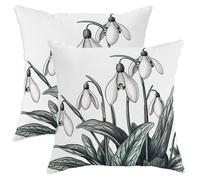 Spring Snowdrops Flower Pillow Cases Kit with Zipper, Soft Breathable Simple Cute Florals Plant Throw Pillow 16x16 Set of 2, Botanical Velvet Decorative for Couch Living Room Bed