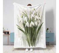 Spring Snowdrops Flower Throw Blanket 60''x80'', Watercolor Florals Plant Soft Cozy Fuzzy Blanket for Couch Living Room Beach Travel, Botanical Home Sofa Decorations