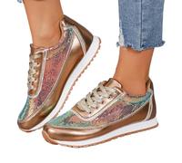 Spring Solid Color Sequins Decoration Comfortable Non European and American Style Trendy Sports Shoes for Women T Strap (Gold, 11)
