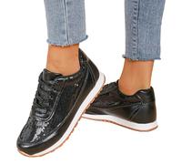 Spring Solid Color Sequins Decoration Comfortable Non European and American Style Trendy Sports Shoes for Women T Strap (Black, 11)