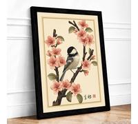 Spring Song Japandi Framed Wall Art Print A4 (29.7×21cm) Black, Wall Decor for Living Room, Bedroom, Office & Home, Ready to Hang, Art Gift