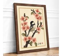 Spring Song Japandi Framed Wall Art Print A4 (29.7×21cm) Walnut, Wall Decor for Living Room, Bedroom, Office & Home, Ready to Hang, Art Gift